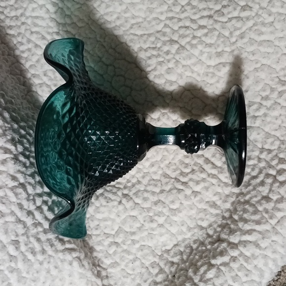 Vintage Pressed Glass Pedestal Compote Bowl Diamond Point - Picture 4 of 8